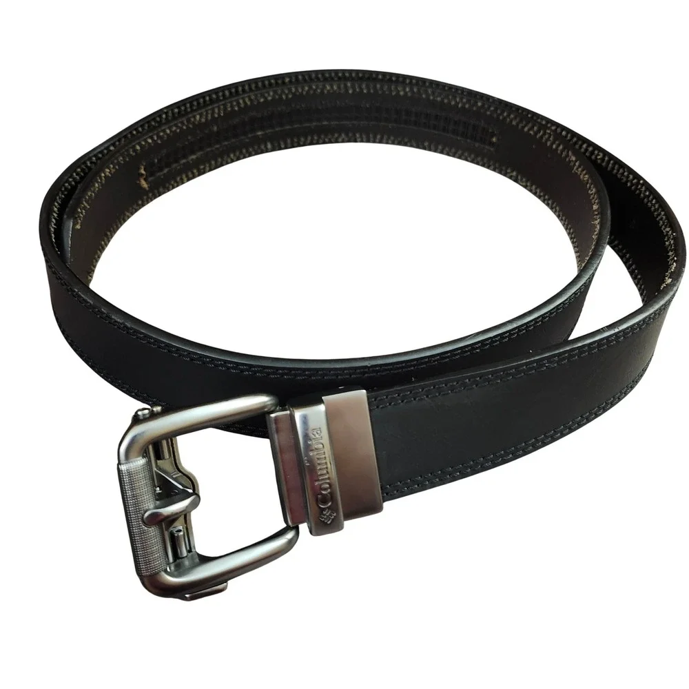 Columbia Mens Ratchet Belt Black Synthetic Leather Sz‎ 46  Logo Buckle Tactical